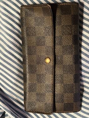 Louis Vuitton Brown Damier Check Sarah Wallet with Gold Snap